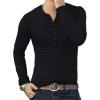 imageYTD Mens Casual Slim Fit Basic Henley Long Sleeve Fashion TShirt01 Long Sleeve Black