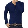 imageYTD Mens Casual Slim Fit Basic Henley Long Sleeve Fashion TShirt03 Long Sleeve Navy