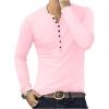 imageYTD Mens Casual Slim Fit Basic Henley Long Sleeve Fashion TShirt08 Long Sleeve Pink