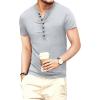 imageYTD Mens Casual Slim Fit Basic Henley Long Sleeve Fashion TShirtLight Gray
