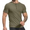imageYTD Mens Muscle T Shirts Stretch Short Sleeve Workout Tee Casual Slim Fit Henley ShirtArmy Green