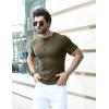 imageYTD Mens Muscle T Shirts Stretch Short Sleeve Workout Tee Casual Slim Fit Henley ShirtArmy Green