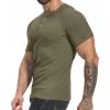 imageYTD Mens Muscle T Shirts Stretch Short Sleeve Workout Tee Casual Slim Fit Henley ShirtArmy Green