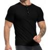 imageYTD Mens Muscle T Shirts Stretch Short Sleeve Workout Tee Casual Slim Fit Henley ShirtBlack