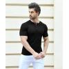 imageYTD Mens Muscle T Shirts Stretch Short Sleeve Workout Tee Casual Slim Fit Henley ShirtBlack