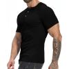 imageYTD Mens Muscle T Shirts Stretch Short Sleeve Workout Tee Casual Slim Fit Henley ShirtBlack