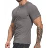 imageYTD Mens Muscle T Shirts Stretch Short Sleeve Workout Tee Casual Slim Fit Henley ShirtGray