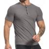 imageYTD Mens Muscle T Shirts Stretch Short Sleeve Workout Tee Casual Slim Fit Henley ShirtGray