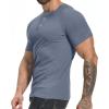 imageYTD Mens Muscle T Shirts Stretch Short Sleeve Workout Tee Casual Slim Fit Henley ShirtLight Blue