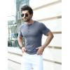 imageYTD Mens Muscle T Shirts Stretch Short Sleeve Workout Tee Casual Slim Fit Henley ShirtLight Blue