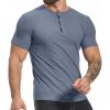 imageYTD Mens Muscle T Shirts Stretch Short Sleeve Workout Tee Casual Slim Fit Henley ShirtLight Blue