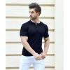 imageYTD Mens Muscle T Shirts Stretch Short Sleeve Workout Tee Casual Slim Fit Henley ShirtNavy