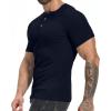 imageYTD Mens Muscle T Shirts Stretch Short Sleeve Workout Tee Casual Slim Fit Henley ShirtNavy