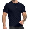imageYTD Mens Muscle T Shirts Stretch Short Sleeve Workout Tee Casual Slim Fit Henley ShirtNavy