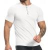 imageYTD Mens Muscle T Shirts Stretch Short Sleeve Workout Tee Casual Slim Fit Henley ShirtWhite