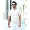 imageYTD Mens Muscle T Shirts Stretch Short Sleeve Workout Tee Casual Slim Fit Henley ShirtWhite