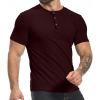 imageYTD Mens Muscle T Shirts Stretch Short Sleeve Workout Tee Casual Slim Fit Henley ShirtWine Red