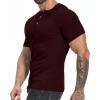 imageYTD Mens Muscle T Shirts Stretch Short Sleeve Workout Tee Casual Slim Fit Henley ShirtWine Red