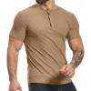 imageYTD Mens Muscle T Shirts Stretch Short Sleeve Workout Tee Casual Slim Fit Henley ShirtYellow