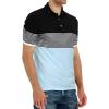 imageYTD Mens Short Sleeve Polo Shirts Casual Slim Fit Contrast Color Stitching Stripe Cotton Shirts01 Sky Blue