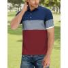 imageYTD Mens Short Sleeve Polo Shirts Casual Slim Fit Contrast Color Stitching Stripe Cotton Shirts07 Wine Red
