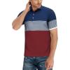 imageYTD Mens Short Sleeve Polo Shirts Casual Slim Fit Contrast Color Stitching Stripe Cotton Shirts07 Wine Red