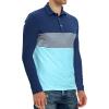 imageYTD Mens Short Sleeve Polo Shirts Casual Slim Fit Contrast Color Stitching Stripe Cotton ShirtsLong Sleeve Blue