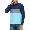 imageYTD Mens Short Sleeve Polo Shirts Casual Slim Fit Contrast Color Stitching Stripe Cotton ShirtsLong Sleeve Blue