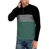 imageYTD Mens Short Sleeve Polo Shirts Casual Slim Fit Contrast Color Stitching Stripe Cotton ShirtsLong Sleeve Green