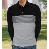 imageYTD Mens Short Sleeve Polo Shirts Casual Slim Fit Contrast Color Stitching Stripe Cotton ShirtsLong Sleeve Light Gray