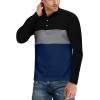 imageYTD Mens Short Sleeve Polo Shirts Casual Slim Fit Contrast Color Stitching Stripe Cotton ShirtsLong Sleeve Navy