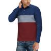 imageYTD Mens Short Sleeve Polo Shirts Casual Slim Fit Contrast Color Stitching Stripe Cotton ShirtsLong Sleeve Wine Red