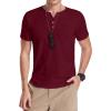 imageYTD Mens Summer Casual Short Sleeve Henley TShirts Button Placket Plain V Neck Shirts04 Wine Red