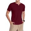 imageYTD Mens Summer Casual Short Sleeve Henley TShirts Button Placket Plain V Neck Shirts04 Wine Red