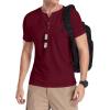 imageYTD Mens Summer Casual Short Sleeve Henley TShirts Button Placket Plain V Neck Shirts04 Wine Red