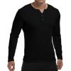imageYTD Mens Summer Casual Short Sleeve Henley TShirts Button Placket Plain V Neck ShirtsLong Sleeve Black