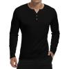 imageYTD Mens Summer Casual Short Sleeve Henley TShirts Button Placket Plain V Neck ShirtsLong Sleeve Black
