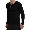 imageYTD Mens Summer Casual Short Sleeve Henley TShirts Button Placket Plain V Neck ShirtsLong Sleeve Black