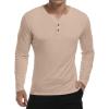imageYTD Mens Summer Casual Short Sleeve Henley TShirts Button Placket Plain V Neck ShirtsLong Sleeve Khaki