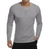 imageYTD Mens Summer Casual Short Sleeve Henley TShirts Button Placket Plain V Neck ShirtsLong Sleeve Light Gray