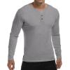 imageYTD Mens Summer Casual Short Sleeve Henley TShirts Button Placket Plain V Neck ShirtsLong Sleeve Light Gray