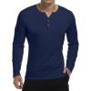 imageYTD Mens Summer Casual Short Sleeve Henley TShirts Button Placket Plain V Neck ShirtsLong Sleeve Navy
