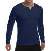 imageYTD Mens Summer Casual Short Sleeve Henley TShirts Button Placket Plain V Neck ShirtsLong Sleeve Navy