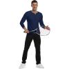 imageYTD Mens Summer Casual Short Sleeve Henley TShirts Button Placket Plain V Neck ShirtsLong Sleeve Navy