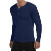 imageYTD Mens Summer Casual Short Sleeve Henley TShirts Button Placket Plain V Neck ShirtsLong Sleeve Navy