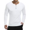 imageYTD Mens Summer Casual Short Sleeve Henley TShirts Button Placket Plain V Neck ShirtsLong Sleeve White