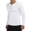 imageYTD Mens Summer Casual Short Sleeve Henley TShirts Button Placket Plain V Neck ShirtsLong Sleeve White
