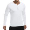 imageYTD Mens Summer Casual Short Sleeve Henley TShirts Button Placket Plain V Neck ShirtsLong Sleeve White