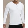 imageYTD Mens Summer Casual Short Sleeve Henley TShirts Button Placket Plain V Neck ShirtsLong Sleeve White
