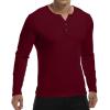 imageYTD Mens Summer Casual Short Sleeve Henley TShirts Button Placket Plain V Neck ShirtsLong Sleeve Wine Red